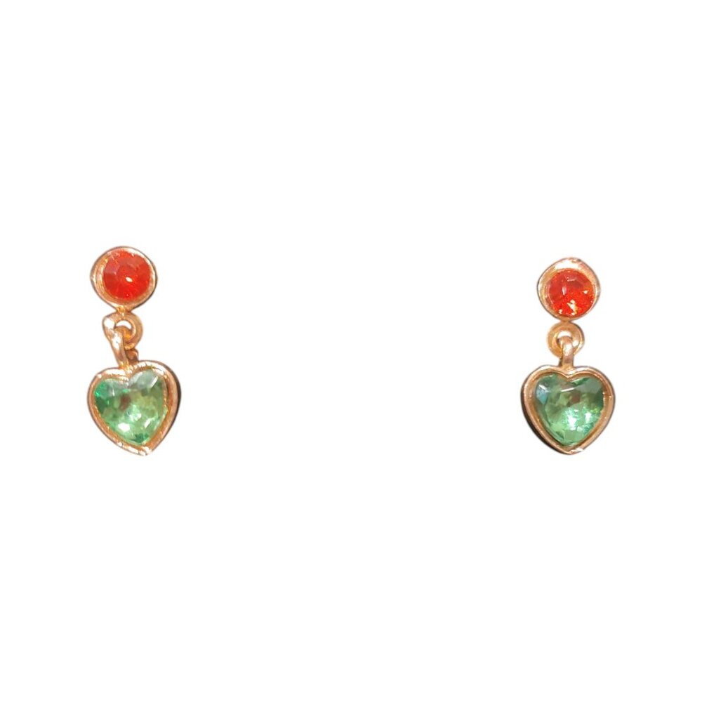 Red & Green Rhinestone Heart Drop Earrings Gold-Tone Metal New without Tags NWOT